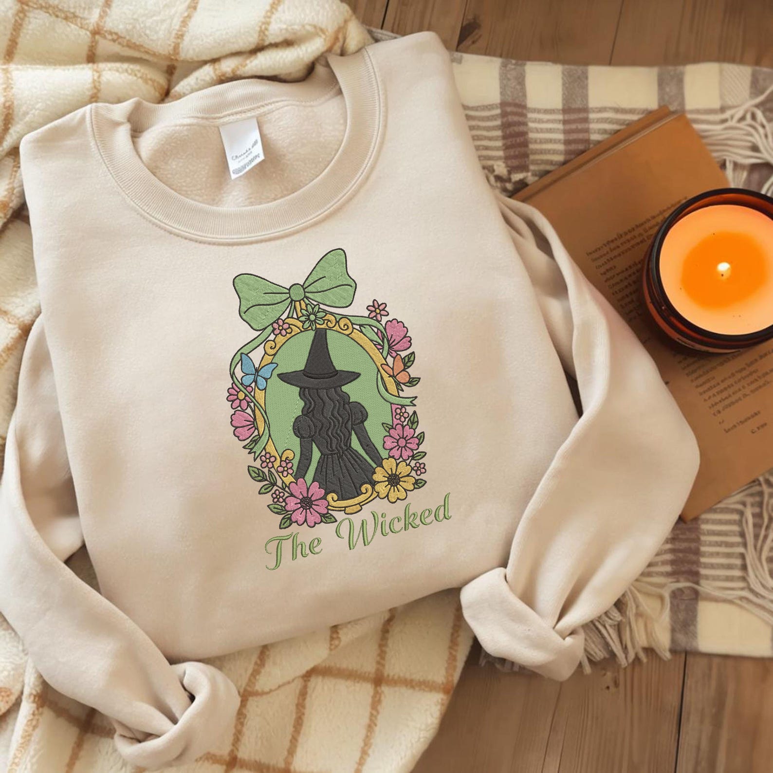 EMBROIDERED Coquette Bow Wicked Movie Pink & Green Sweatshirt, Changed For Good Shirt, Wizard Of Oz Shirt - Image 2