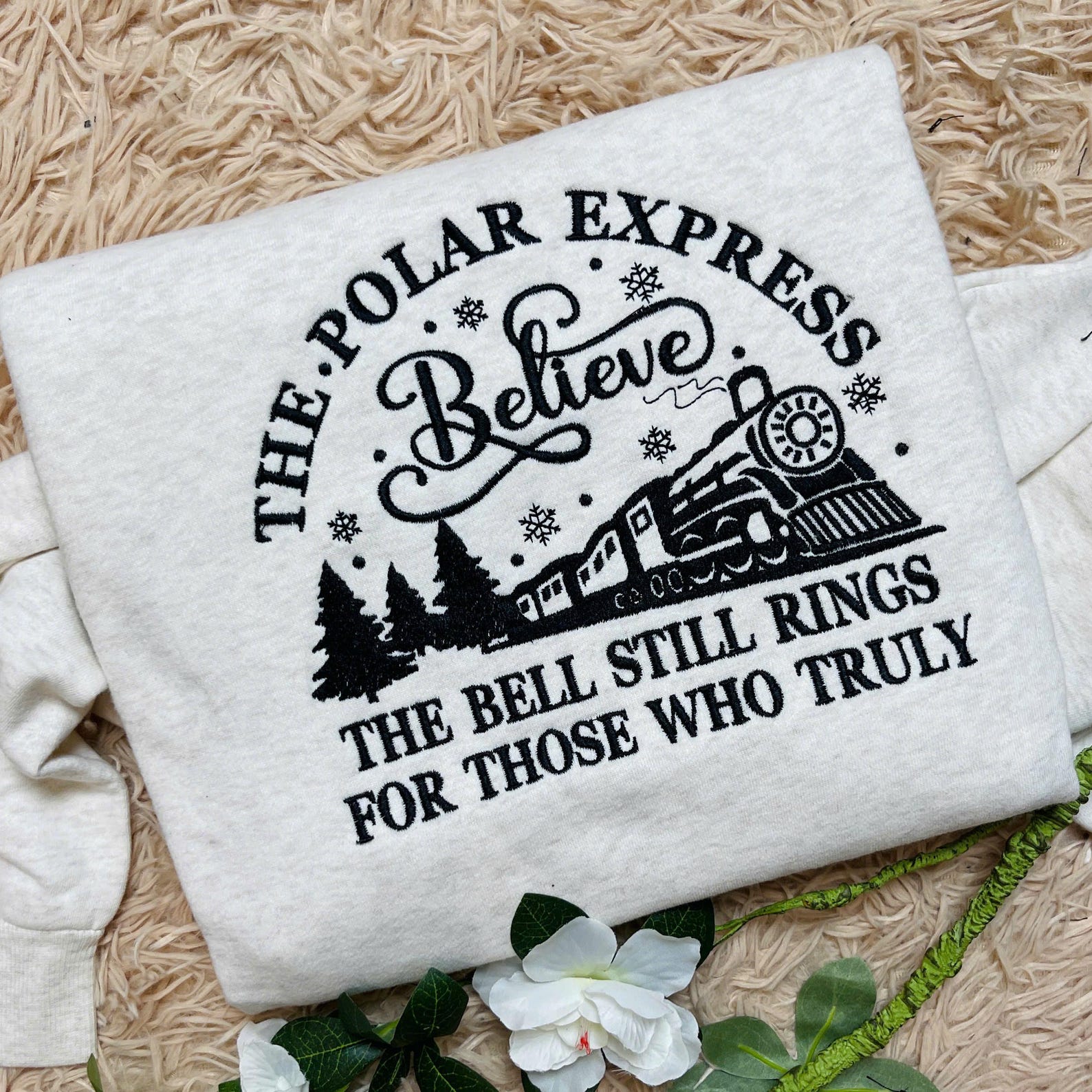 Polar Express Embroidered Sweatshirt: Cozy Vintage Crewneck Sweater, Merry Christmas Outfit, Holiday Gift Idea - Image 4