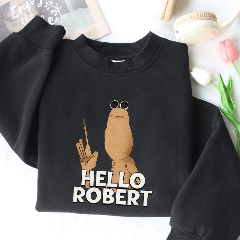 Embroidered Marcus The Worm Shirt, Funny Hello Robert, Marcus The Worm Funny Meme Shirt, Marcus The Worm Merch Embroidered - Image 2