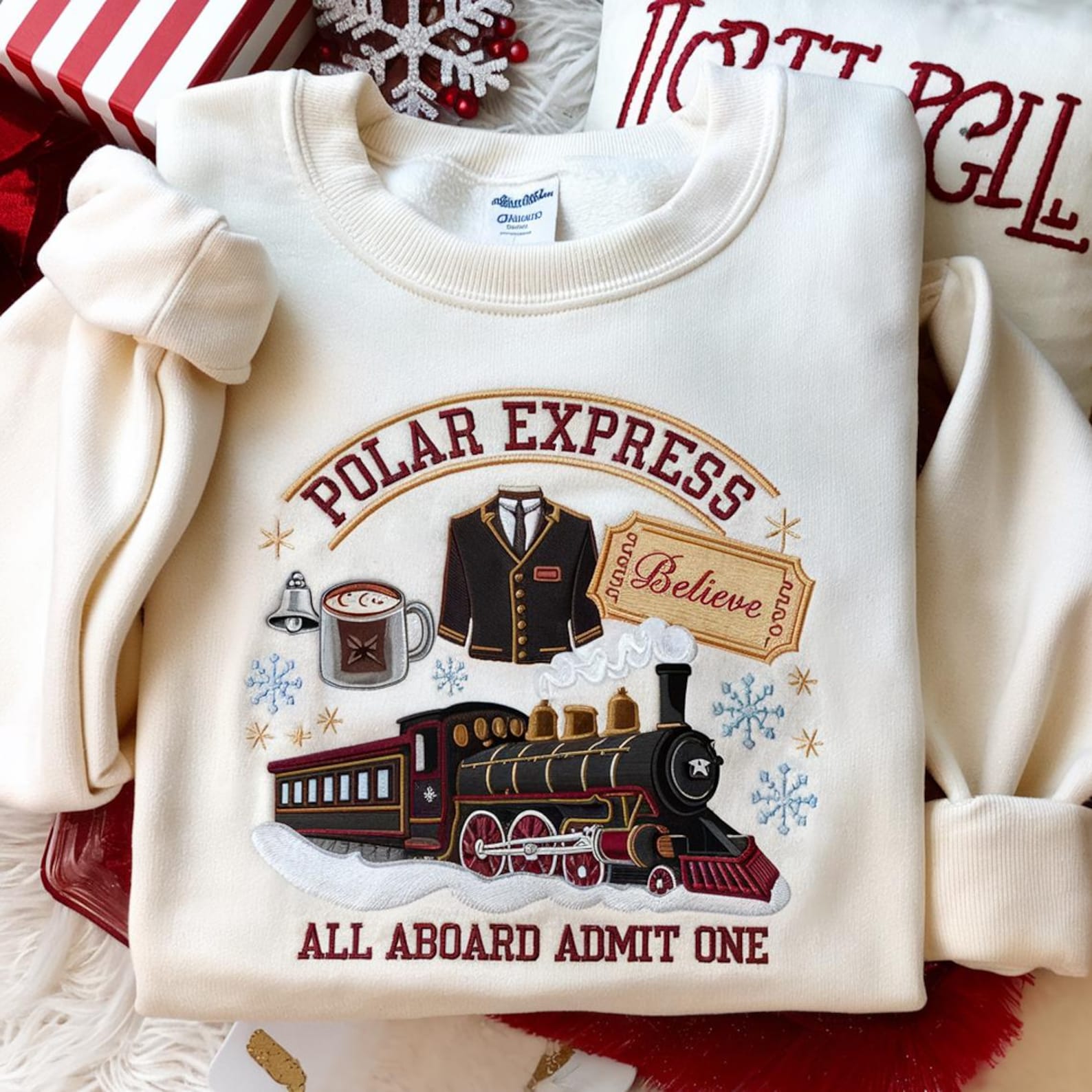 Embroidered Polar Express Sweatshirt, Funny Xmas Outfit, Christmas Family Vacation Tee, Kids Christmas Apparel, Polar Express Gift