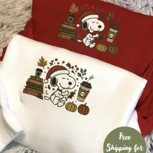 Embroidered Dog Christmas Sweatshirt, Fall Snoopy Crewneck, Holiday Dog Lover Gift, Cozy Winter Sweater, Cartoon Peanuts Sweatshirt