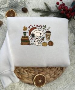 Alternative view of Embroidered Dog Christmas Sweatshirt, Fall Snoopy Crewneck, Holiday Dog Lover Gift, Cozy Winter Sweater, Cartoon Peanuts Sweatshirt