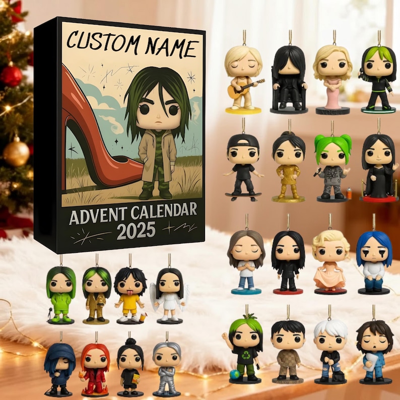 Billie Eilish Advent Calendar 2025, 24 Day Countdown Calendar with 24 Pcs 2D Acrylic Christmas Sewing-Themed Hanging Decoration Collectible