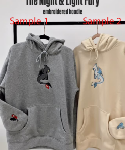 Night Fury and Light Fury Embroidered Sweatshirt, How To Train Dragon Embroidery Hoodie