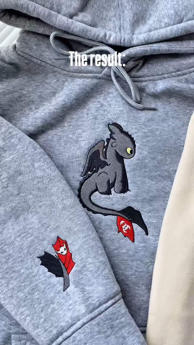 Night Fury and Light Fury Embroidered Sweatshirt, How To Train Dragon Embroidery Hoodie - Image 2