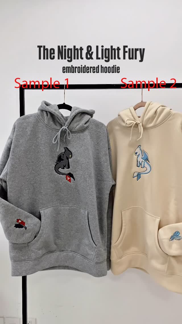 Night Fury and Light Fury Embroidered Sweatshirt, How To Train Dragon Embroidery Hoodie