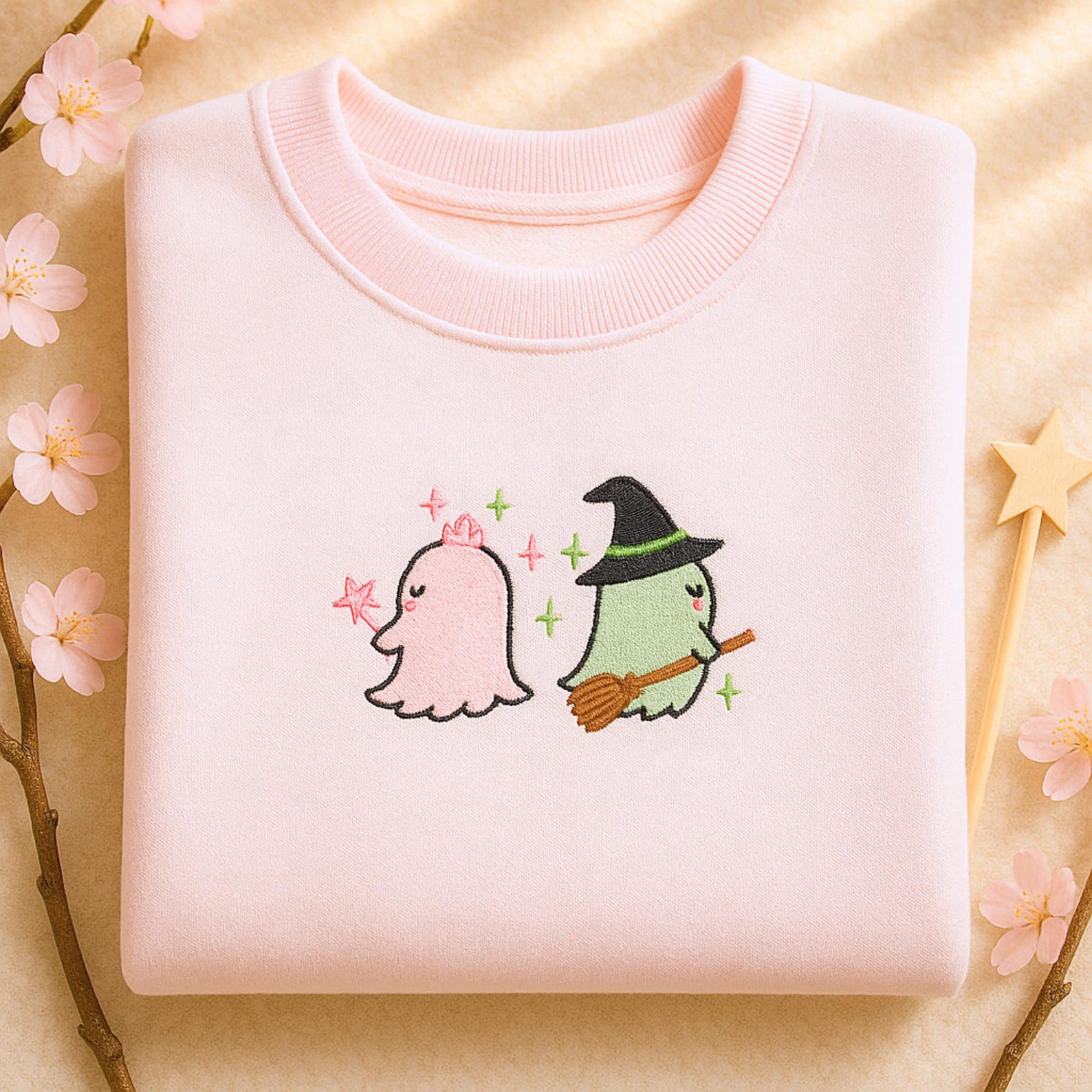 Ghost Wicked Embroidered Kids Sweatshirt, Wicked For Good Embroidered Shirt, Pink Witch Green Witch, Bestie Gifts