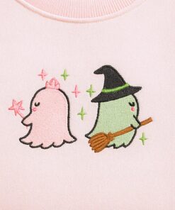 Alternative view of Ghost Wicked Embroidered Kids Sweatshirt, Wicked For Good Embroidered Shirt, Pink Witch Green Witch, Bestie Gifts