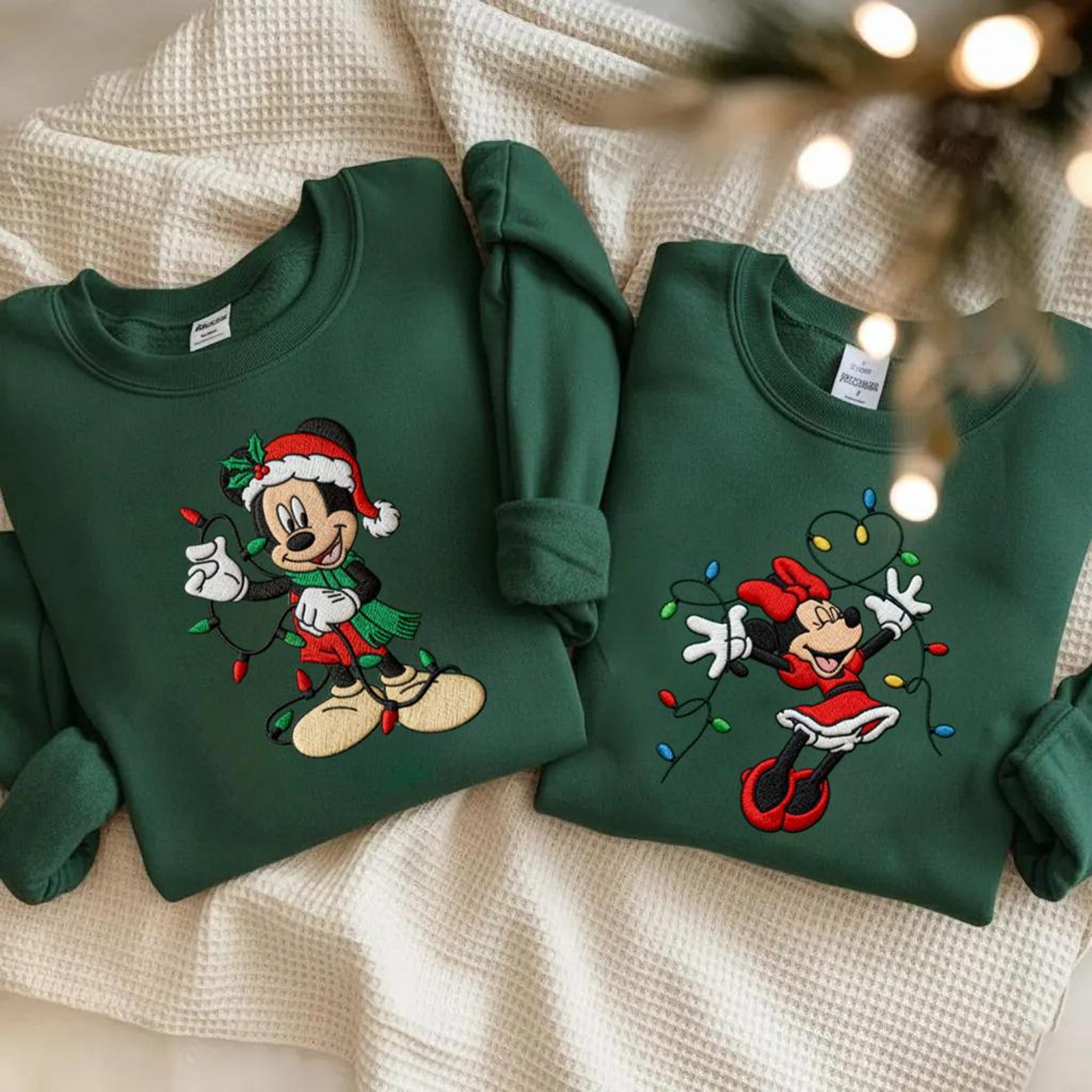 Mickey Minnie Christmas Embroided Sweatshirt, Embroidered Disney Couple Holiday Sweater - Image 2