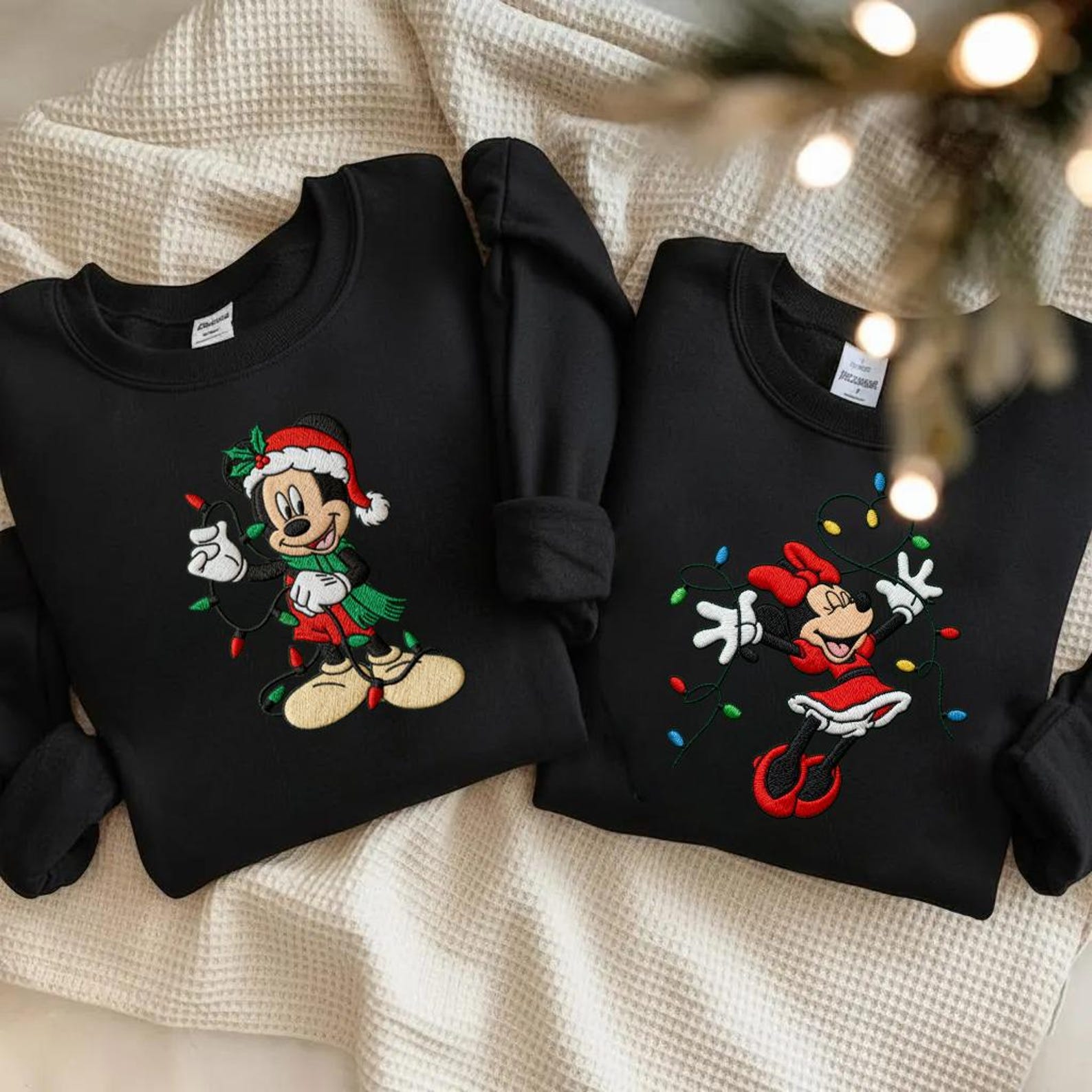 Mickey Minnie Christmas Embroided Sweatshirt, Embroidered Disney Couple Holiday Sweater - Image 3