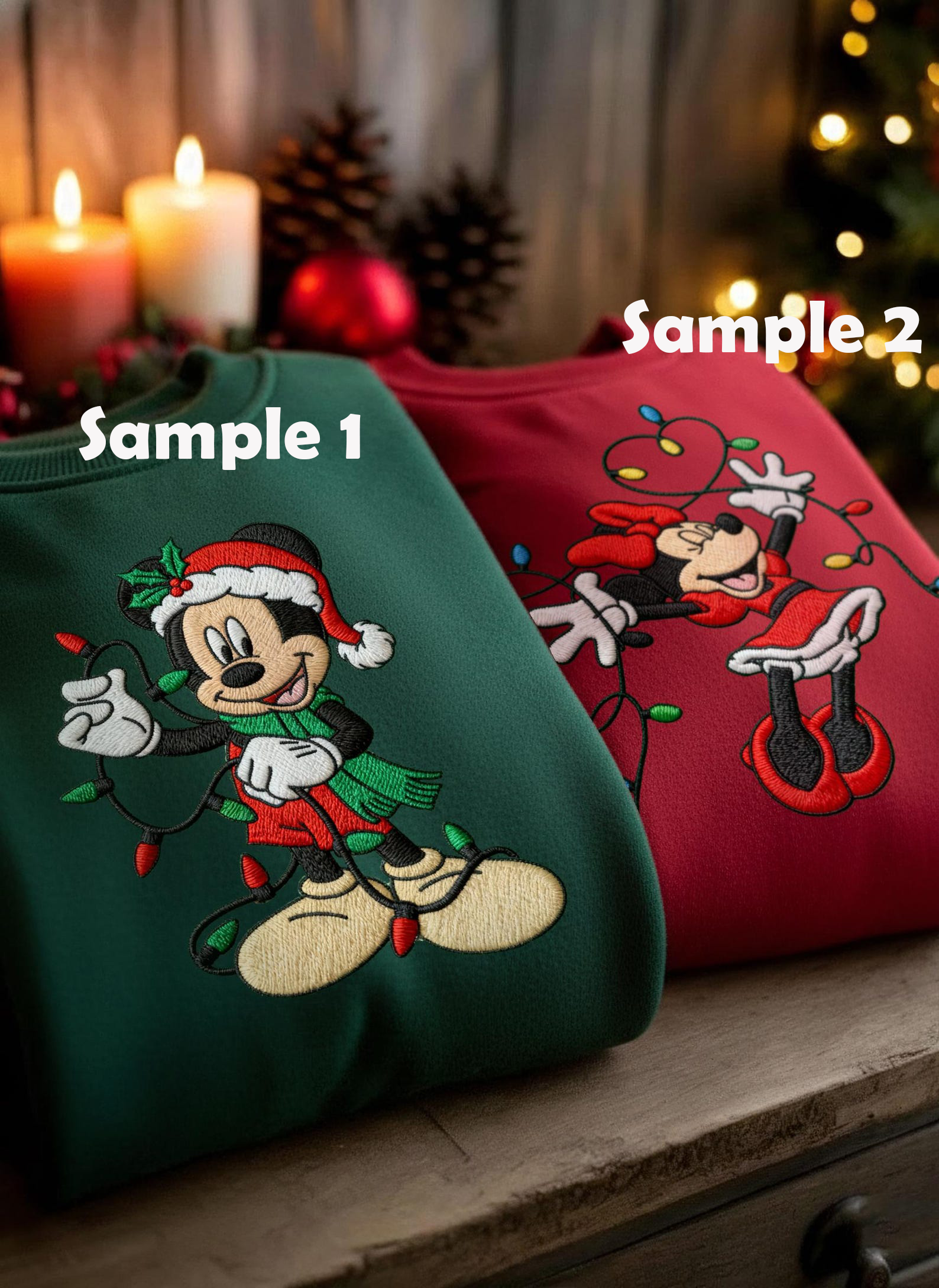 Mickey Minnie Christmas Embroided Sweatshirt, Embroidered Disney Couple Holiday Sweater