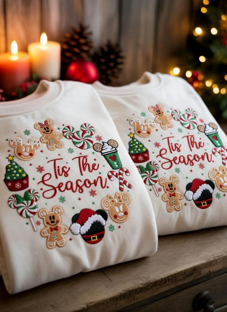 Embroidered Disney Snack Tis the Season Sweater, Mickey and Minnie Christmas Sweatshirt, Disney Holiday Matching Sweatshirt - Image 3