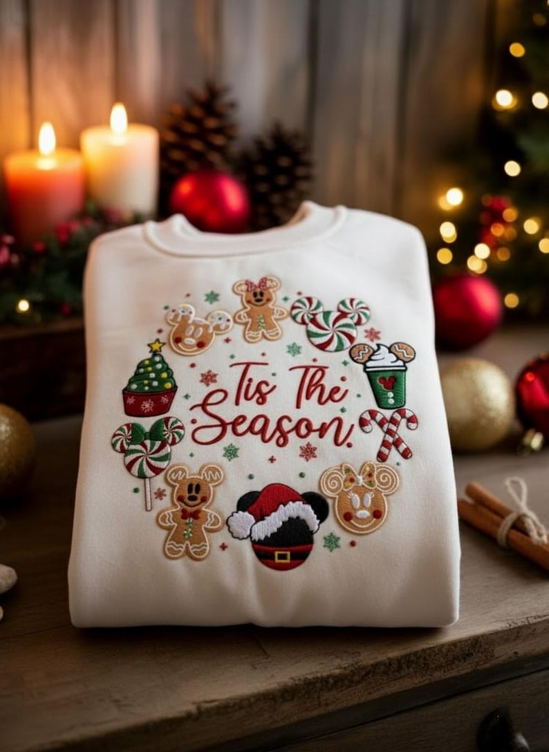 Embroidered Disney Snack Tis the Season Sweater, Mickey and Minnie Christmas Sweatshirt, Disney Holiday Matching Sweatshirt - Image 2