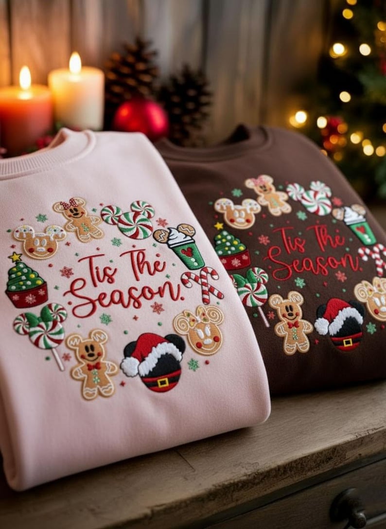 Embroidered Disney Snack Tis the Season Sweater, Mickey and Minnie Christmas Sweatshirt, Disney Holiday Matching Sweatshirt - Image 4
