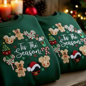 Embroidered Disney Snack Tis the Season Sweater, Mickey and Minnie Christmas Sweatshirt, Disney Holiday Matching Sweatshirt