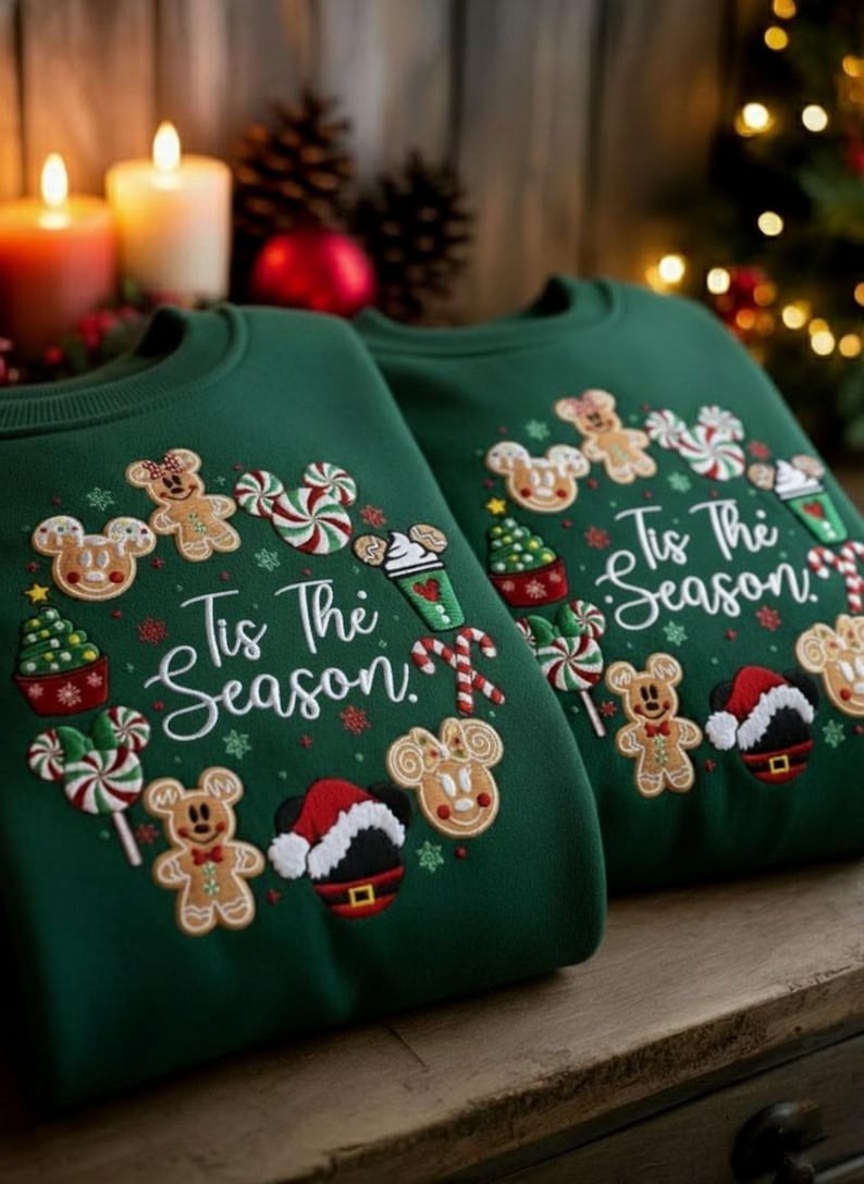Embroidered Disney Snack Tis the Season Sweater, Mickey and Minnie Christmas Sweatshirt, Disney Holiday Matching Sweatshirt