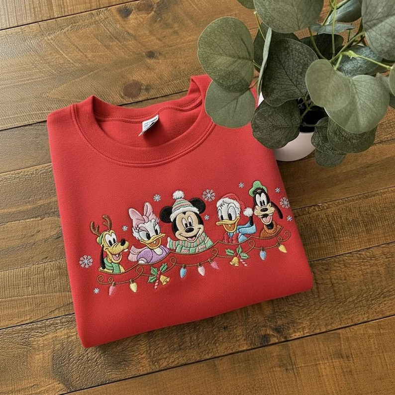 Embroidered Mickey Very Merry Christmas Party 2025 Sweatshirt, Mickey And Friends Christmas Tee, Disney Holiday Matching Sweatshirt