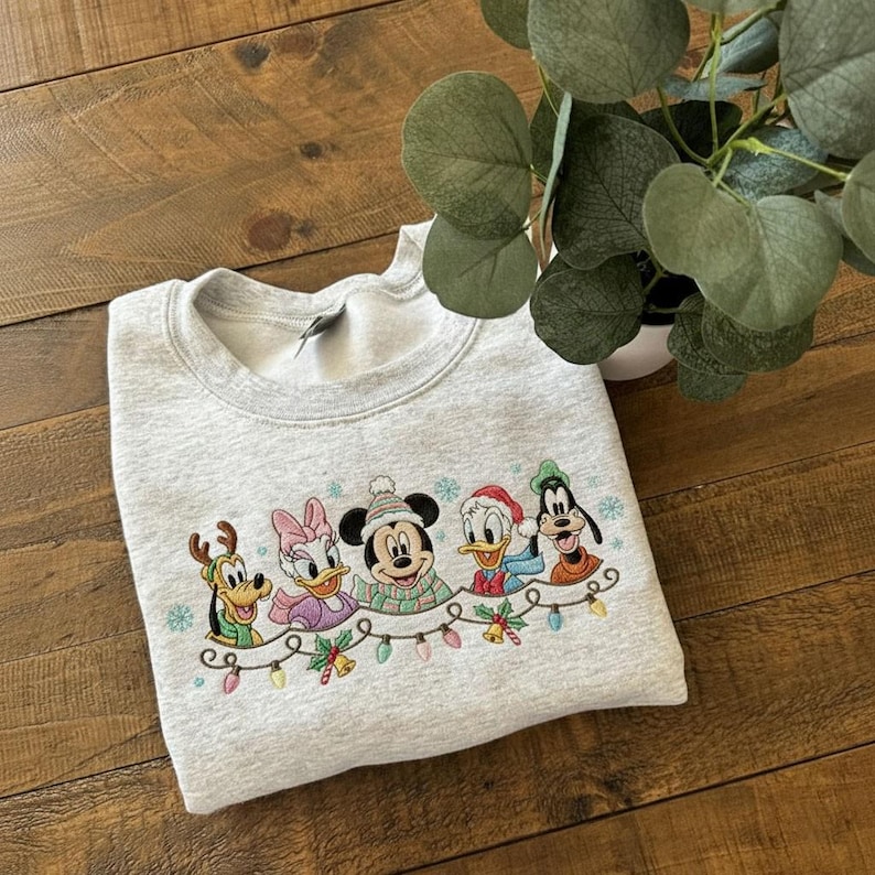 Embroidered Mickey Very Merry Christmas Party 2025 Sweatshirt, Mickey And Friends Christmas Tee, Disney Holiday Matching Sweatshirt - Image 2