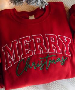 Embroidered Merry Christmas Sweatshirt: Festive Holiday T-Shirt Hoodie