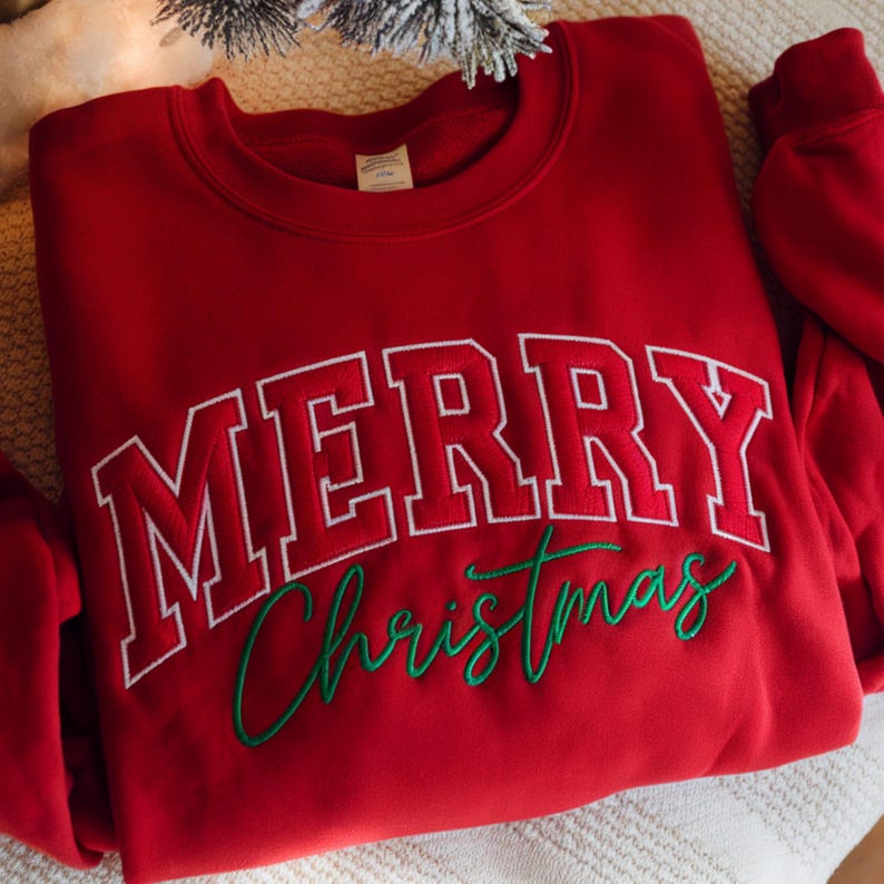 Embroidered Merry Christmas Sweatshirt: Festive Holiday T-Shirt Hoodie
