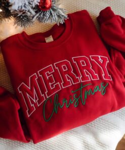 Alternative view of Embroidered Merry Christmas Sweatshirt: Festive Holiday T-Shirt Hoodie