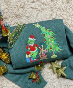 Alternative view of Grinch Christmas Embroidered Sweatshirt: Whimsical Tree Design, Funny Holiday Hoodie, Cozy Grinchmas