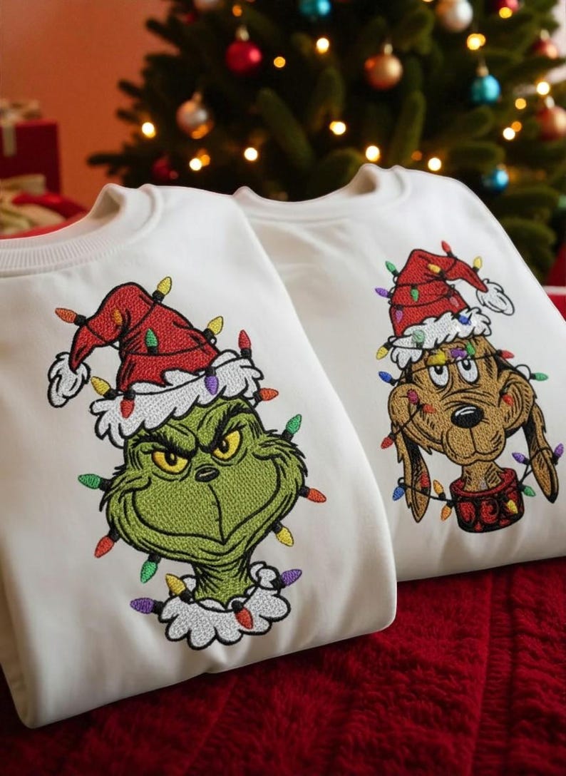 Grinch & Max Christmas Embroidery Sweatshirt, Grinch Christmas Light, Christmas Family Matching Sweaters, Funny Grinch Shirt - Image 3