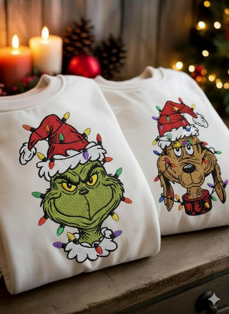 Grinch & Max Christmas Embroidery Sweatshirt, Grinch Christmas Light, Christmas Family Matching Sweaters, Funny Grinch Shirt - Image 4