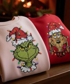 Alternative view of Grinch & Max Christmas Embroidery Sweatshirt, Grinch Christmas Light, Christmas Family Matching Sweaters, Funny Grinch Shirt