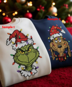 Grinch & Max Christmas Embroidery Sweatshirt, Grinch Christmas Light, Christmas Family Matching Sweaters, Funny Grinch Shirt