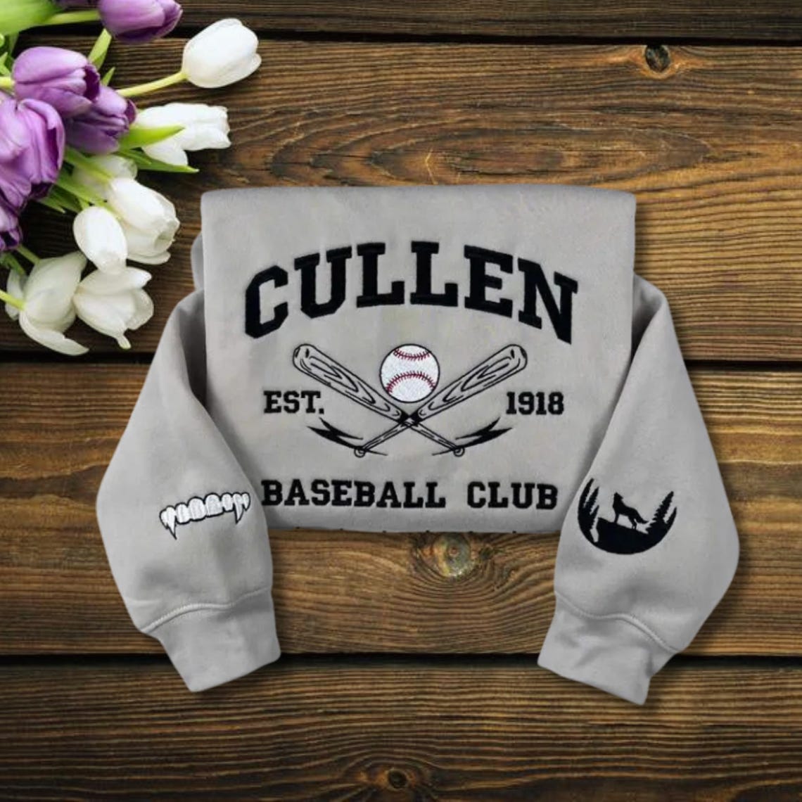 Twilight Hoodie,Cullen Baseball Club Sweatshirt, Vampire Fang Embroidered Shirt, Team Edward Team Jacob Sweater,Cullen Family Baseball Shirt - Image 2