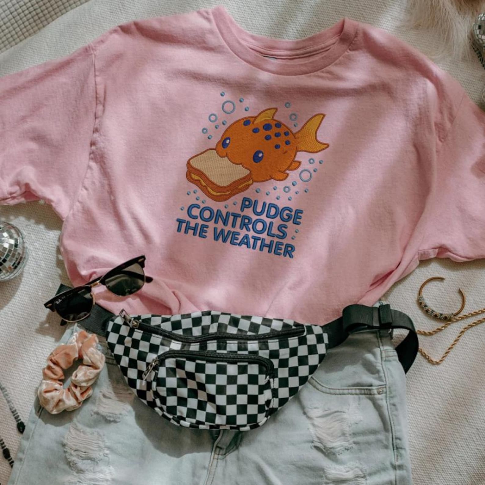 Pudge Controls The Weather Fish Embroidered Shirt - Image 2