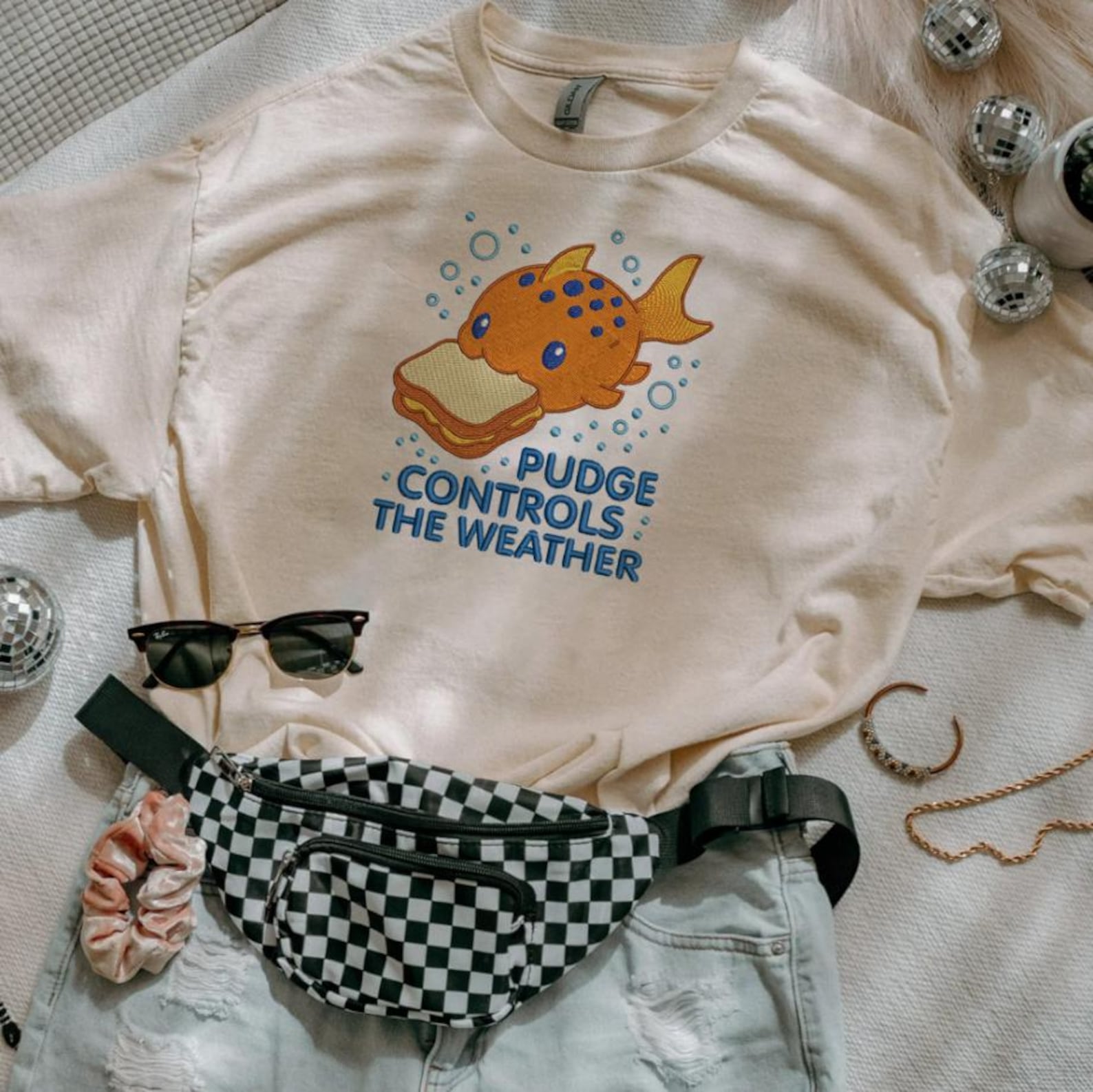 Pudge Controls The Weather Fish Embroidered Shirt - Image 3