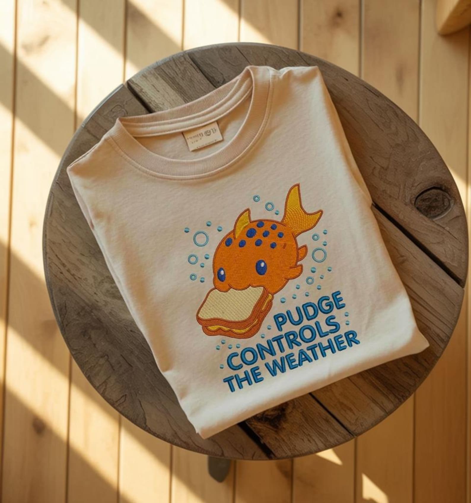 Pudge Controls The Weather Fish Embroidered Shirt - Image 4