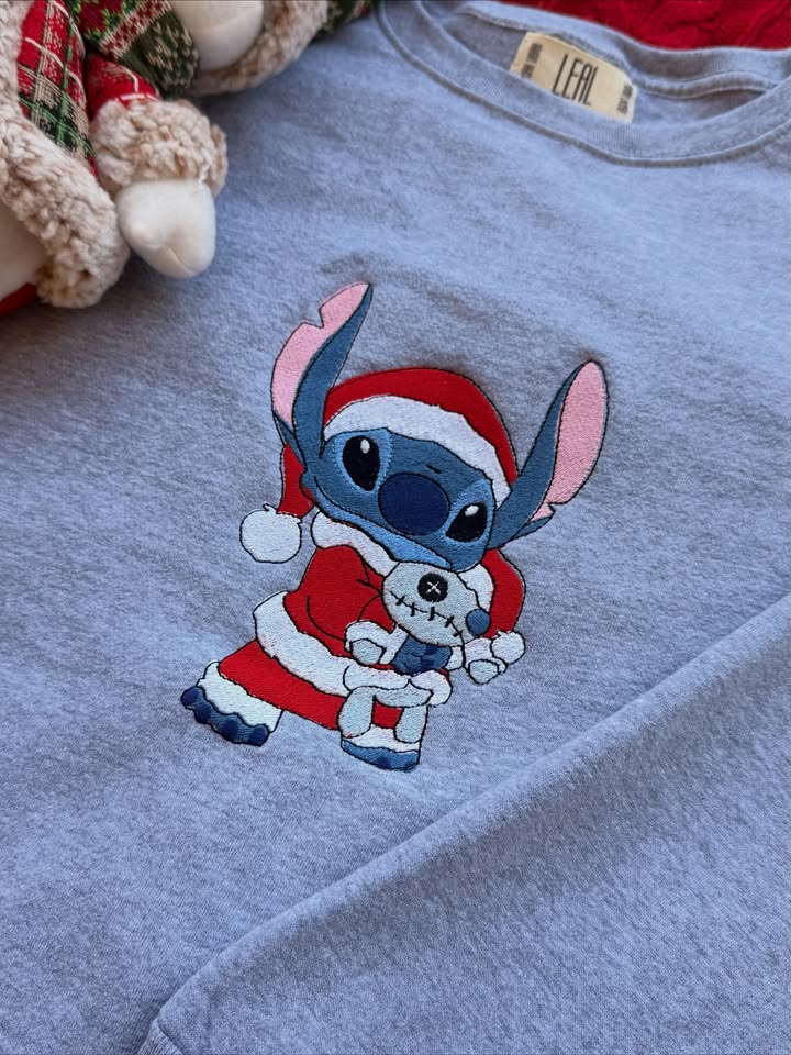 Stitch Christmas Lights Embroidered Sweatshirt, Xmas Stitch Embroidery Sweatshirt - Image 2