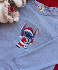 Stitch Christmas Lights Embroidered Sweatshirt, Xmas Stitch Embroidery Sweatshirt