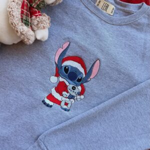 Stitch Christmas Lights Embroidered Sweatshirt, Xmas Stitch Embroidery Sweatshirt
