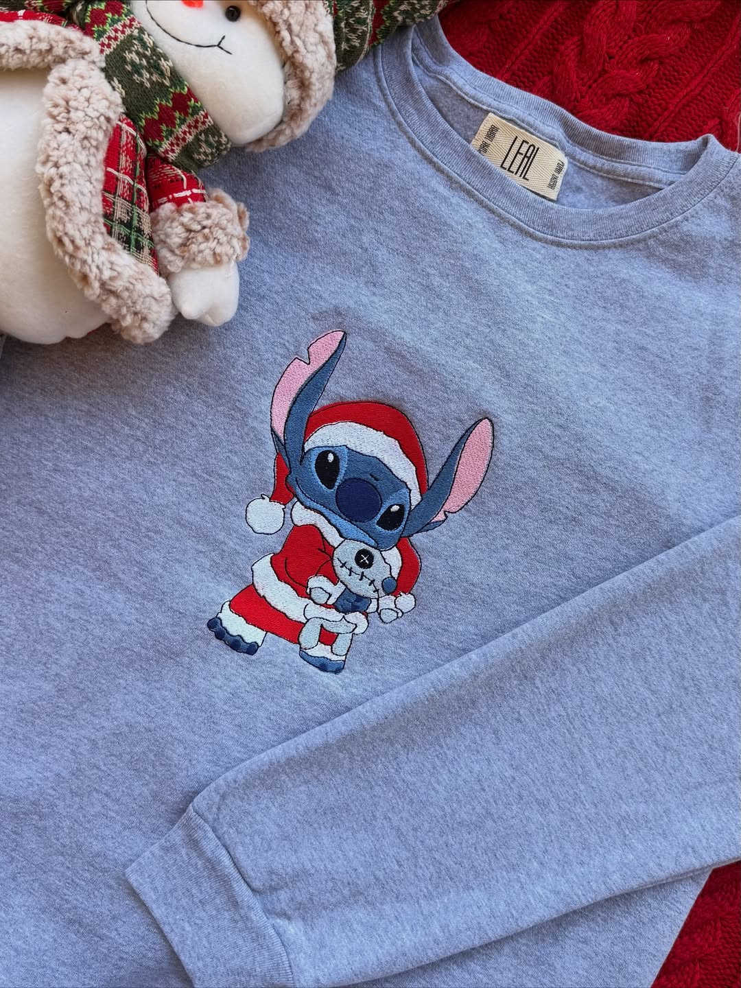 Stitch Christmas Lights Embroidered Sweatshirt, Xmas Stitch Embroidery Sweatshirt