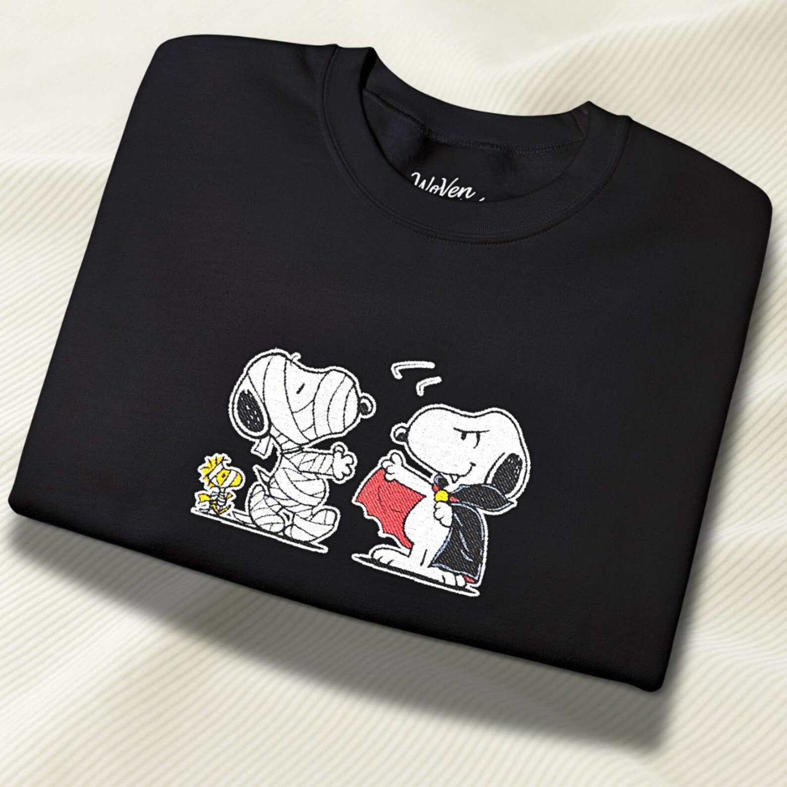 Halloween Embroidered Snoopy Crewneck Sweatshirt, Limited Edition Peanuts Spooky Sweater, Fall Snoopy Embroidered Sweatshirt - Image 2