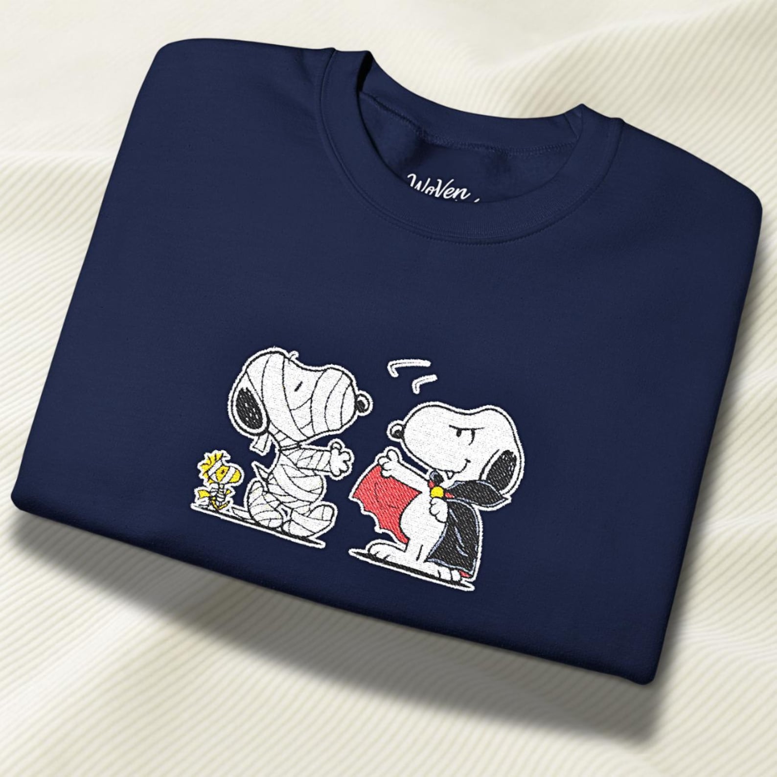 Halloween Embroidered Snoopy Crewneck Sweatshirt, Limited Edition Peanuts Spooky Sweater, Fall Snoopy Embroidered Sweatshirt - Image 3