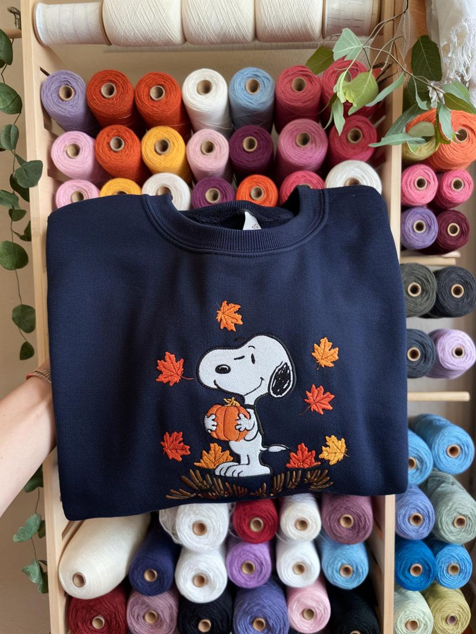 Cute Snoopy Embroidered Sweatshirt, Cute Dog Sweatshirt, Fall Sweatshirt, Pumpkin Crewneck, Halloween Gift, Cozy Fall Aesthetic - Image 4