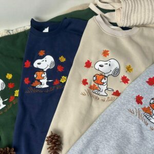 Cute Snoopy Embroidered Sweatshirt, Cute Dog Sweatshirt, Fall Sweatshirt, Pumpkin Crewneck, Halloween Gift, Cozy Fall Aesthetic