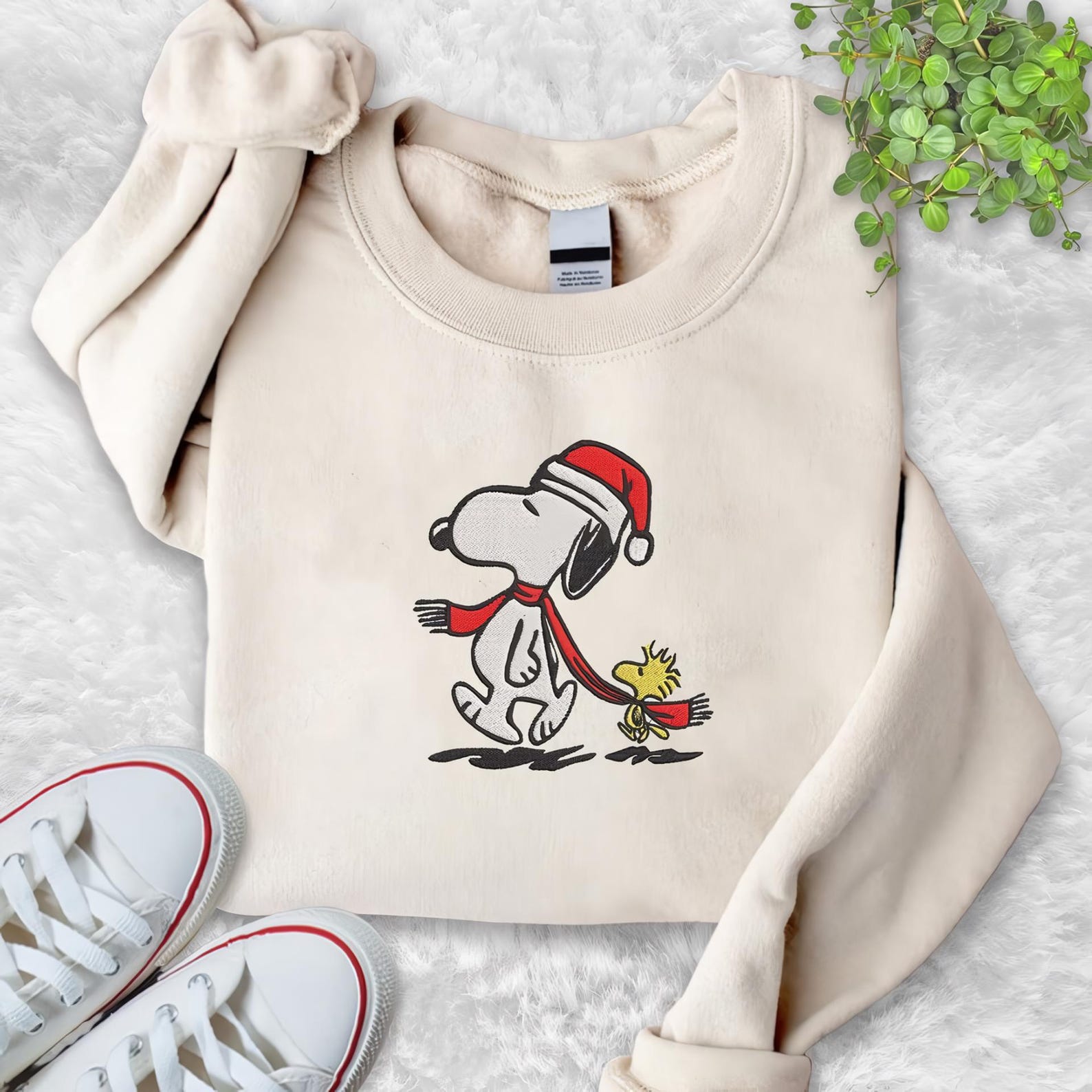 Funny Snoopy Woodstock Christmas Embroidered Sweatshirt, Snoopy Christmas Embroidered Sweatshirt, Christmas Embroidered Sweatshirt - Image 3