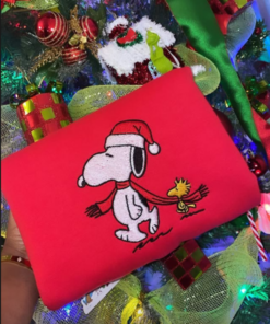 Alternative view of Funny Snoopy Woodstock Christmas Embroidered Sweatshirt, Snoopy Christmas Embroidered Sweatshirt, Christmas Embroidered Sweatshirt