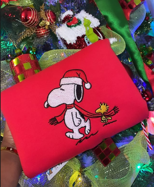 Funny Snoopy Woodstock Christmas Embroidered Sweatshirt, Snoopy Christmas Embroidered Sweatshirt, Christmas Embroidered Sweatshirt - Image 2