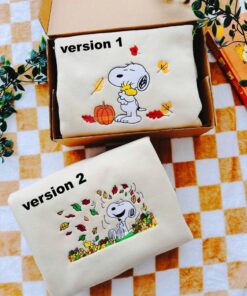 Cute Snoopy Fall Autumn Leaves Pumpkin Halloween Embroidered Sweatshirt, Snoopy Embroidered Sweatshirt, Halloween Embroidered Sweatshirt