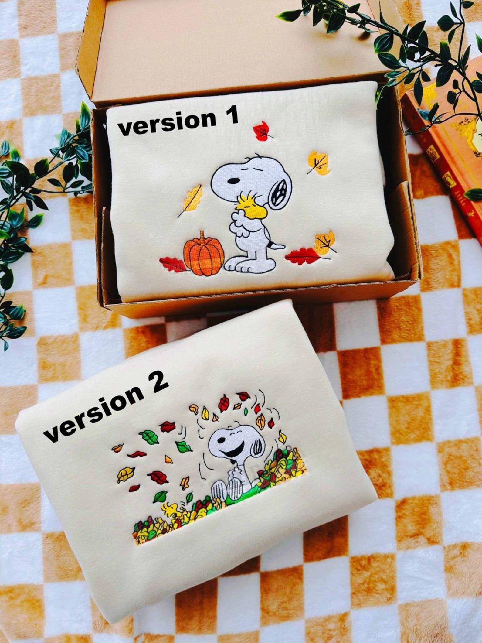 Cute Snoopy Fall Autumn Leaves Pumpkin Halloween Embroidered Sweatshirt, Snoopy Embroidered Sweatshirt, Halloween Embroidered Sweatshirt