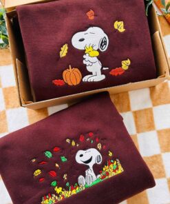 Alternative view of Cute Snoopy Fall Autumn Leaves Pumpkin Halloween Embroidered Sweatshirt, Snoopy Embroidered Sweatshirt, Halloween Embroidered Sweatshirt