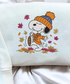 Funny Snoopy Fall Autumn Leaves Pumpkin Halloween Embroidered Sweatshirt, Snoopy Embroidered Sweatshirt, Halloween Embroidered Sweatshirt