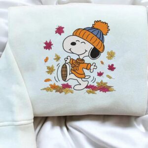 Funny Snoopy Fall Autumn Leaves Pumpkin Halloween Embroidered Sweatshirt, Snoopy Embroidered Sweatshirt, Halloween Embroidered Sweatshirt